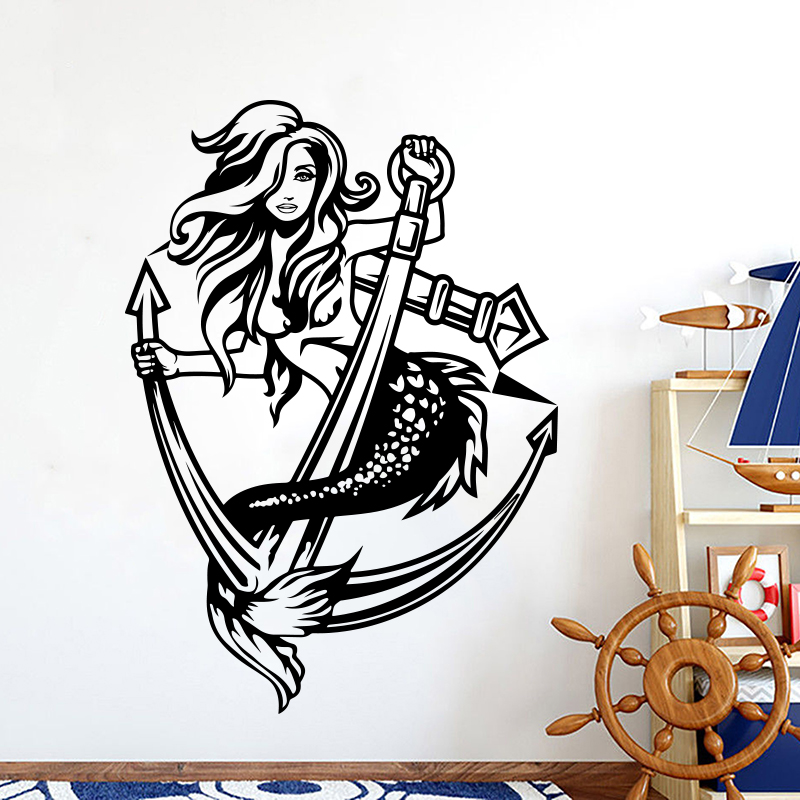 Home Decor Vinyl Flooring - Sexy Mermaid Girl Lady Anchor Wall