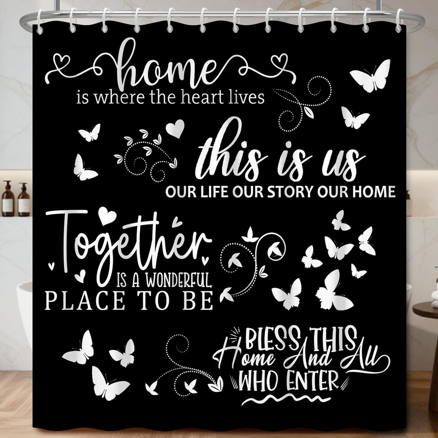Home Decor Quotes Ideas - Bohemian Farmhouse Script Quote Black Shower
