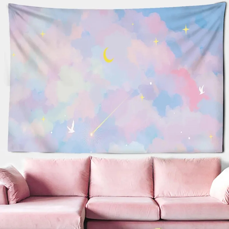Home Decor Wall Art - VIKAMA Pink Bohemian Cloud Moon Star