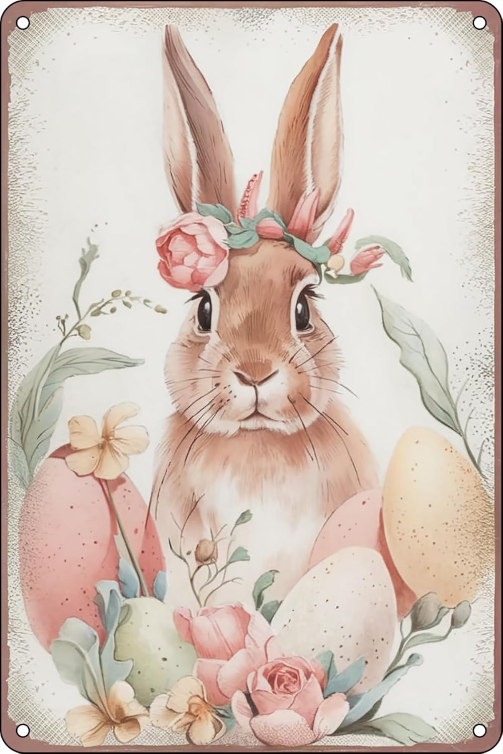 Retro Easter Bunny Wreath Meta - Home Decor Wall Art 评论和价格