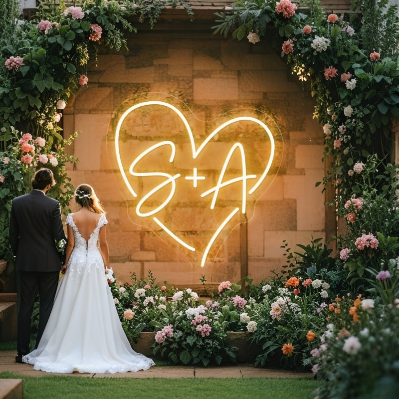 Custom Initials Heart LED Neon - Home Decor Unique 评论和价格