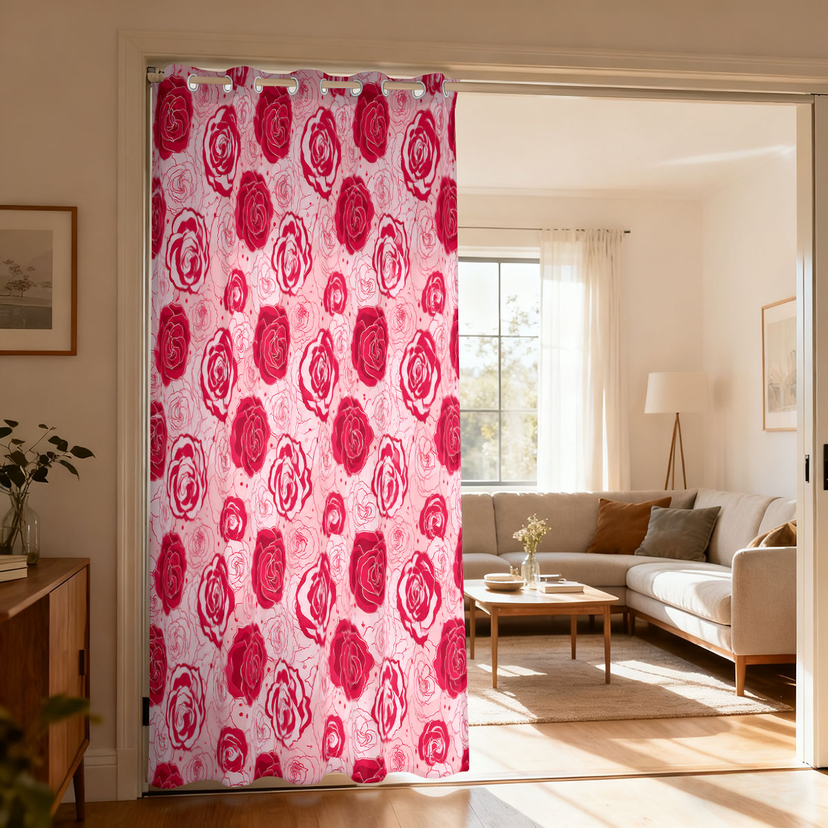 1pc Light Green Base Pink Rose - Home Decor Curtains 评论和价格