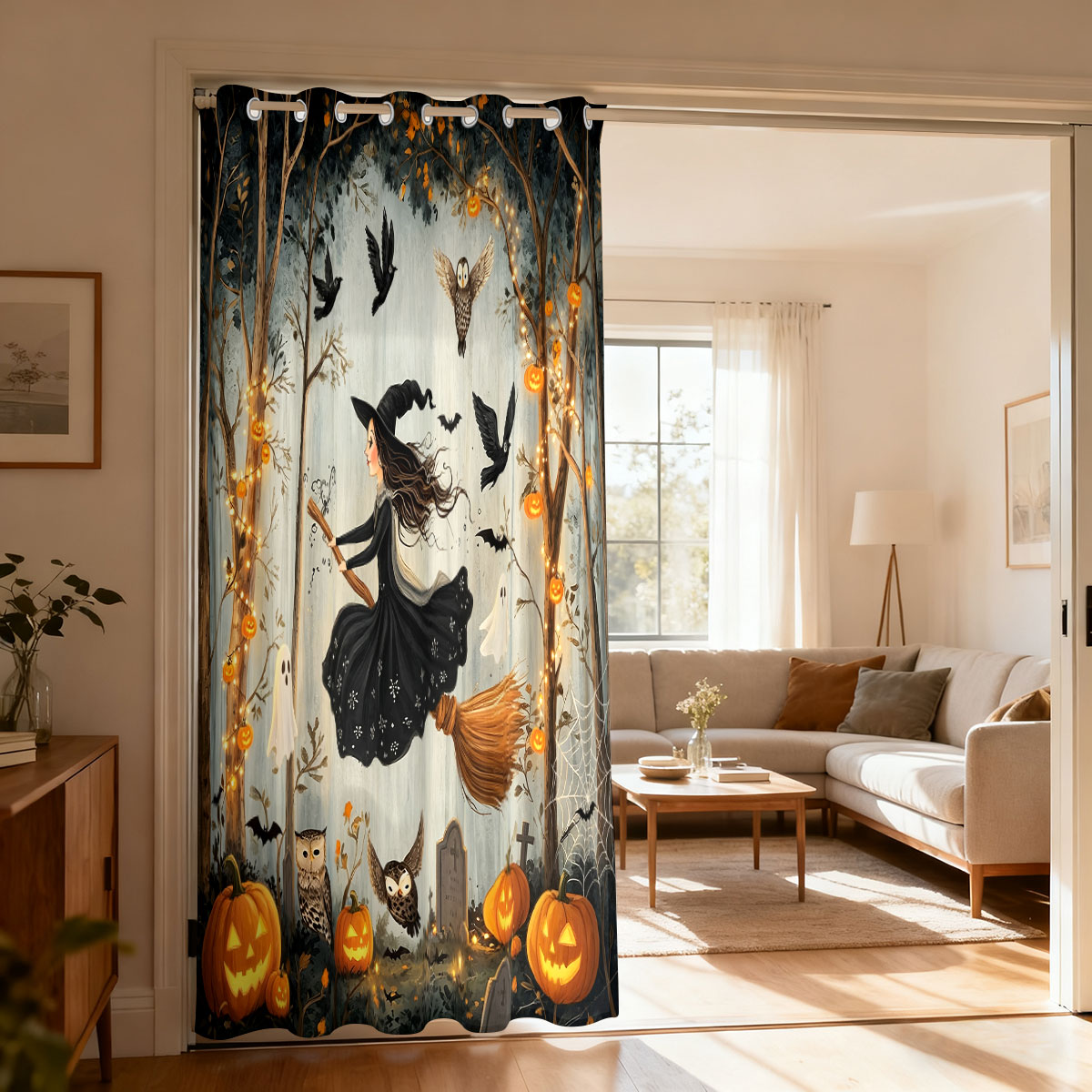 1PC Halloween Witch Pumpkin Gh - Home Decor Curtains 评论和价格