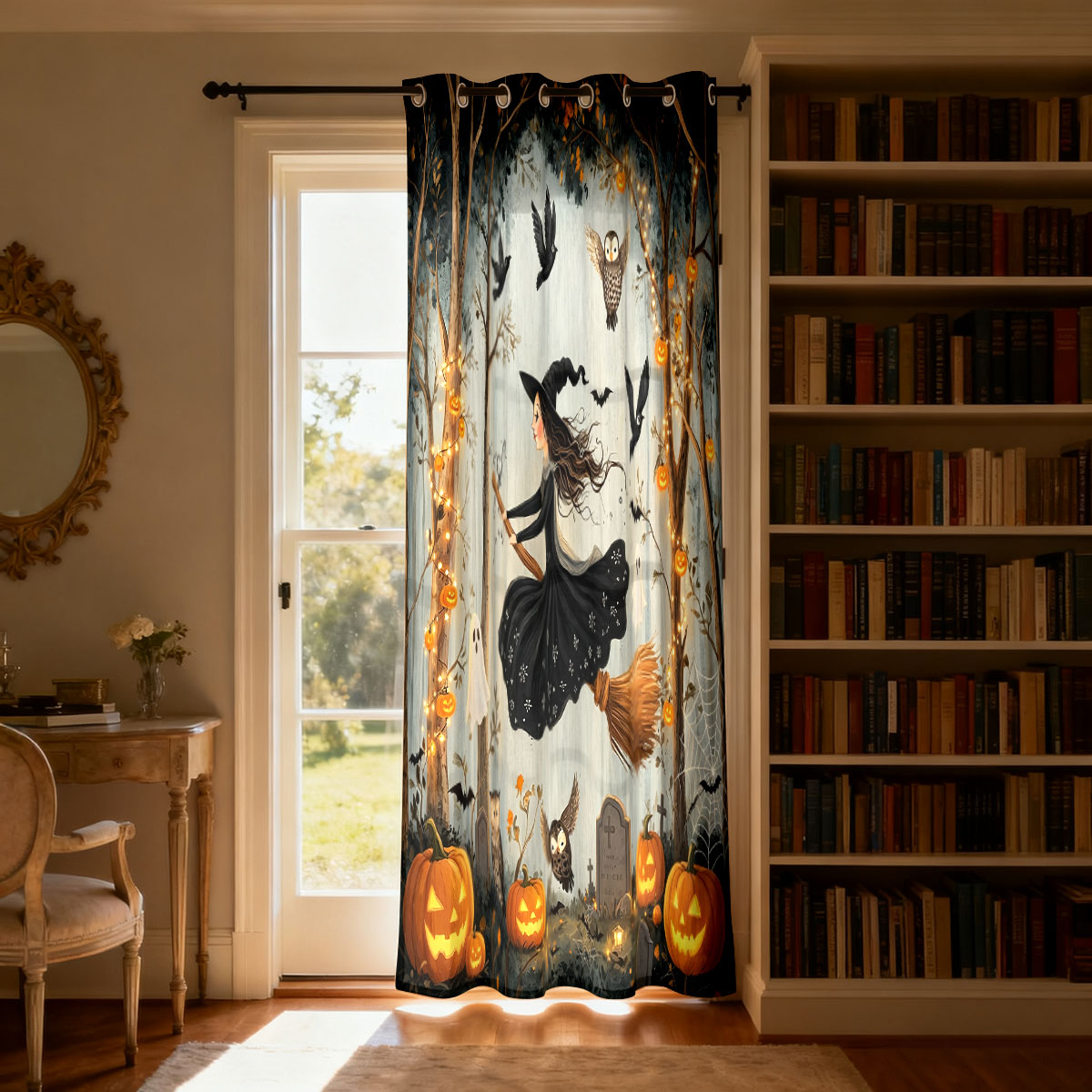 1PC Halloween Witch Pumpkin Gh - Home Decor Curtains 评论和价格