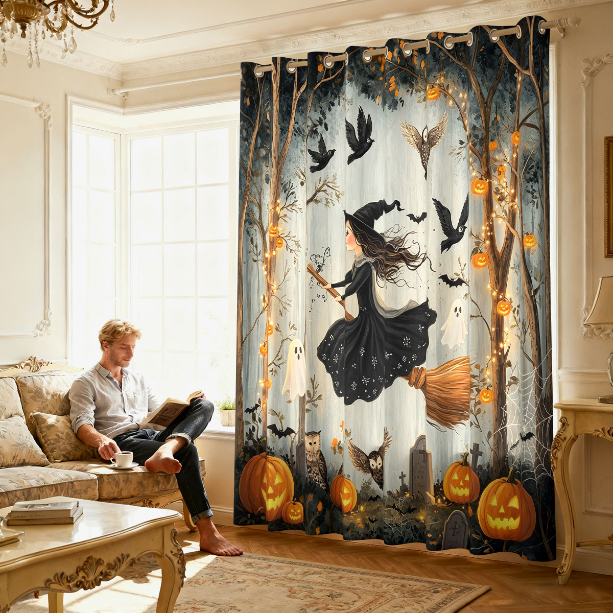 1PC Halloween Witch Pumpkin Gh - Home Decor Curtains 评论和价格