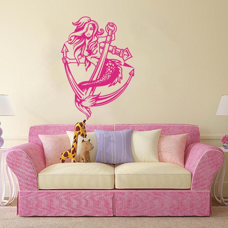 Sexy Mermaid Girl Lady Anchor  - Home Decor Vinyl Flooring 评论和价格